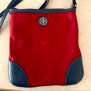 Tory Burch Red & Blue Canvas Crossbody Bag